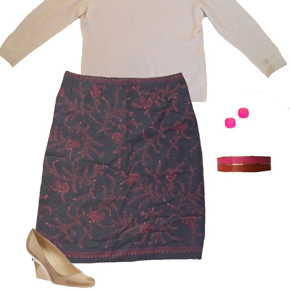 Ann Taylor Loft Brown Embroidered Skirt